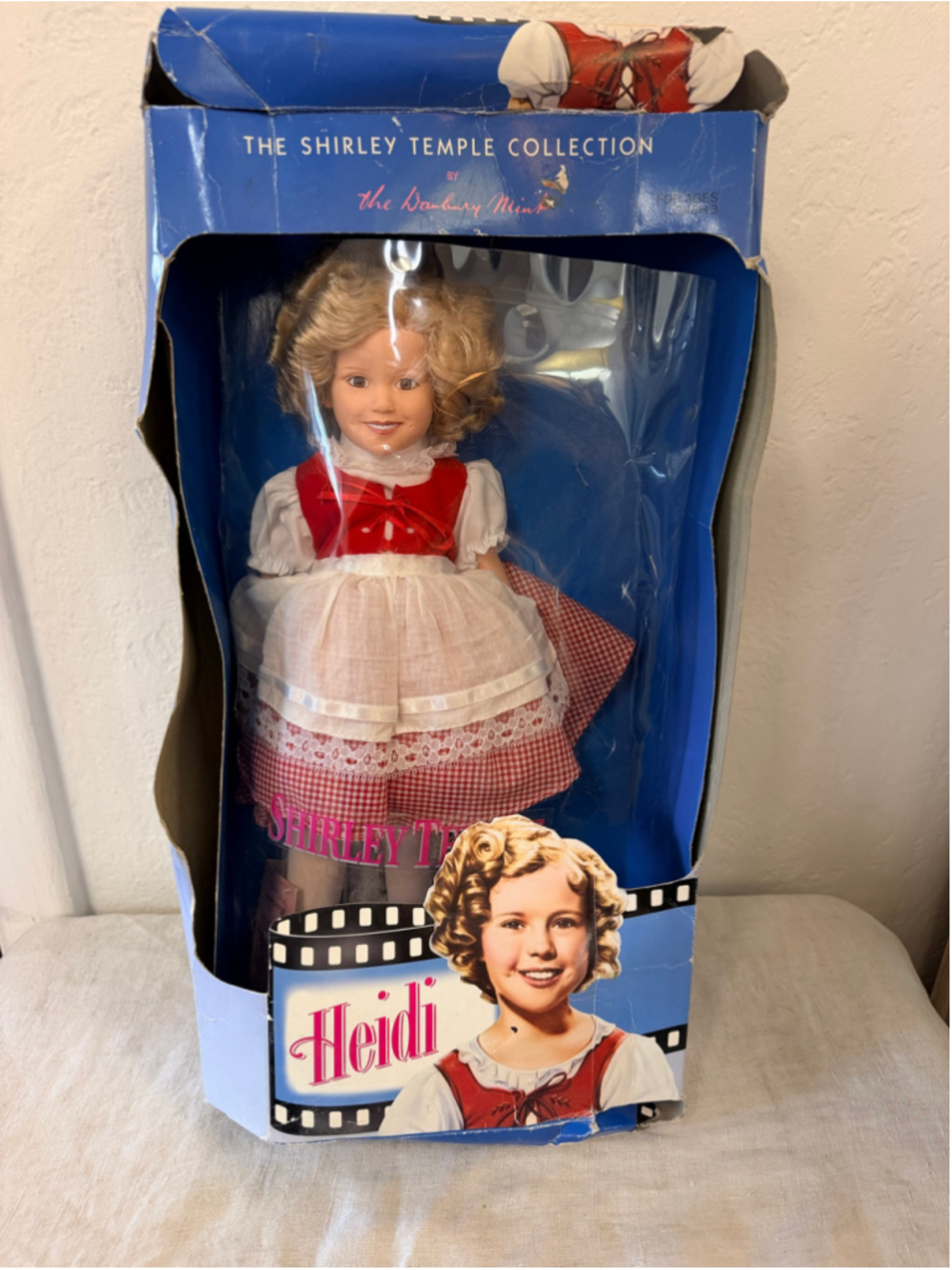 NIB Vintage Danbury Mint Shirley Temple Heidi 14” Doll w/ Original Box Damaged